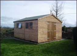 A large timber shed with double doors