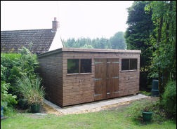 A 14 by 8 pent-roof shed