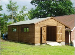 The 20 by 10 workshop from the front