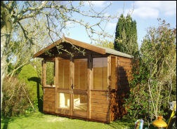 A 7 by 5 summer house on a patio