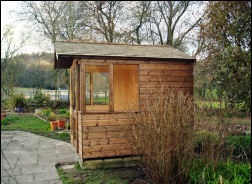 A square 9 by 9 summer house